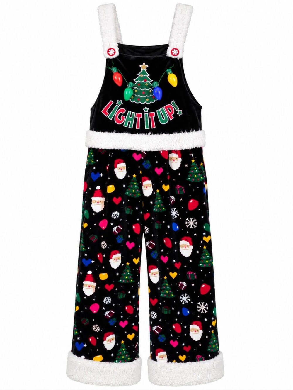No Boundaries Christmas Light Up Overalls L 11-13 Santa Holiday
